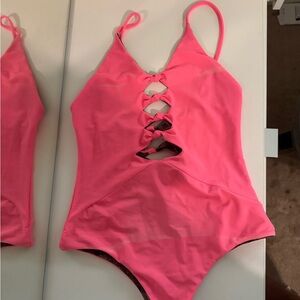 Pink Lace-Up Swimsuit